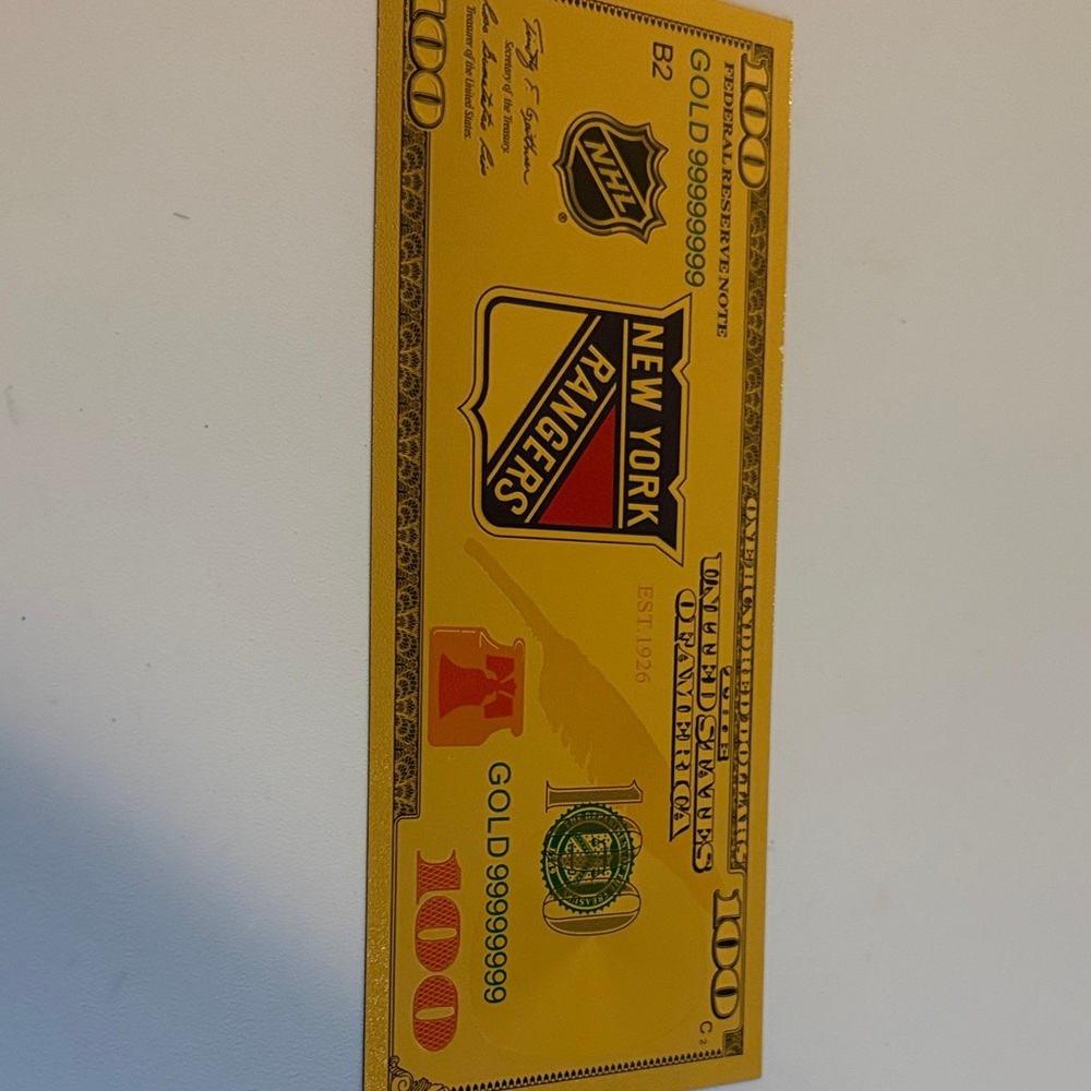 New York Rangers Gold Novelty Bill